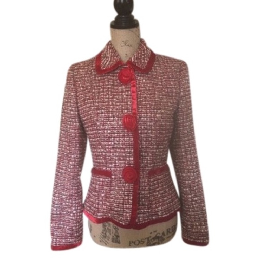 Escada Tweed Red Wool-Blend Blazer